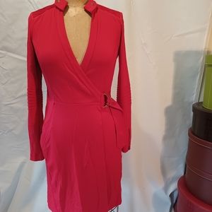 DVF Red Wool Wrap Dress Size 10